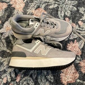 Grey and white New balance platform 574 sneakers